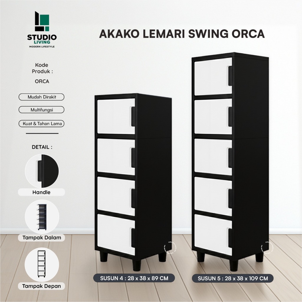 AKAKO - Lemari Pakaian Plastik Jumbo Swing Orca Series 1 Pintu Susun 2, 3, 4, dan 5