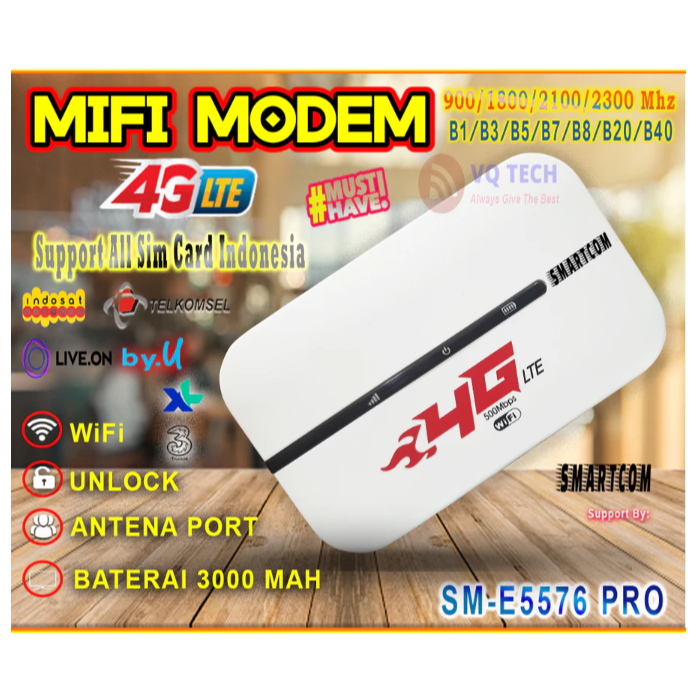 SMARTCOM ~ Modem Wifi E5577 Free Antena 4G LTE with LCD Unlock All Operator