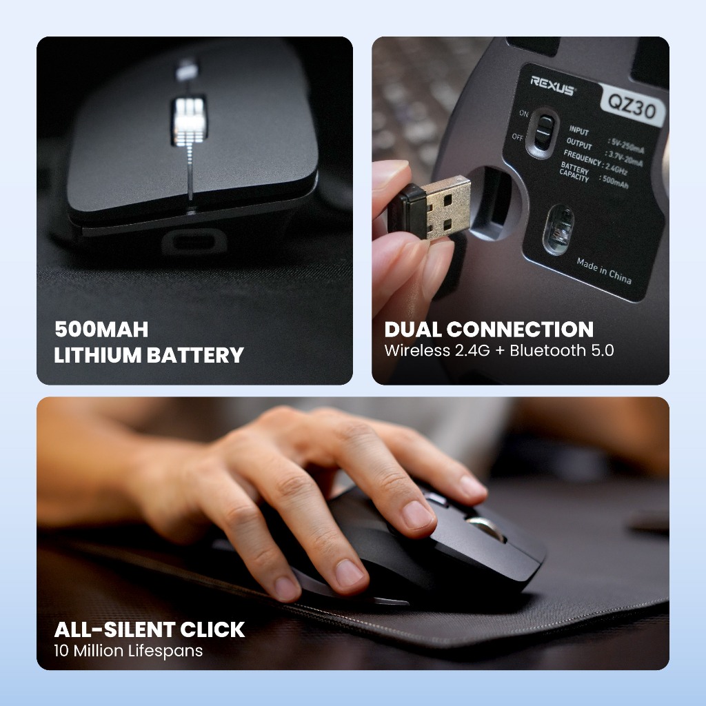 Rexus Flow QZ30 Mouse Office Wireless Ergonomic Silent Click - AeroSpin Wheel & Horizontal Scroll Mode (4)