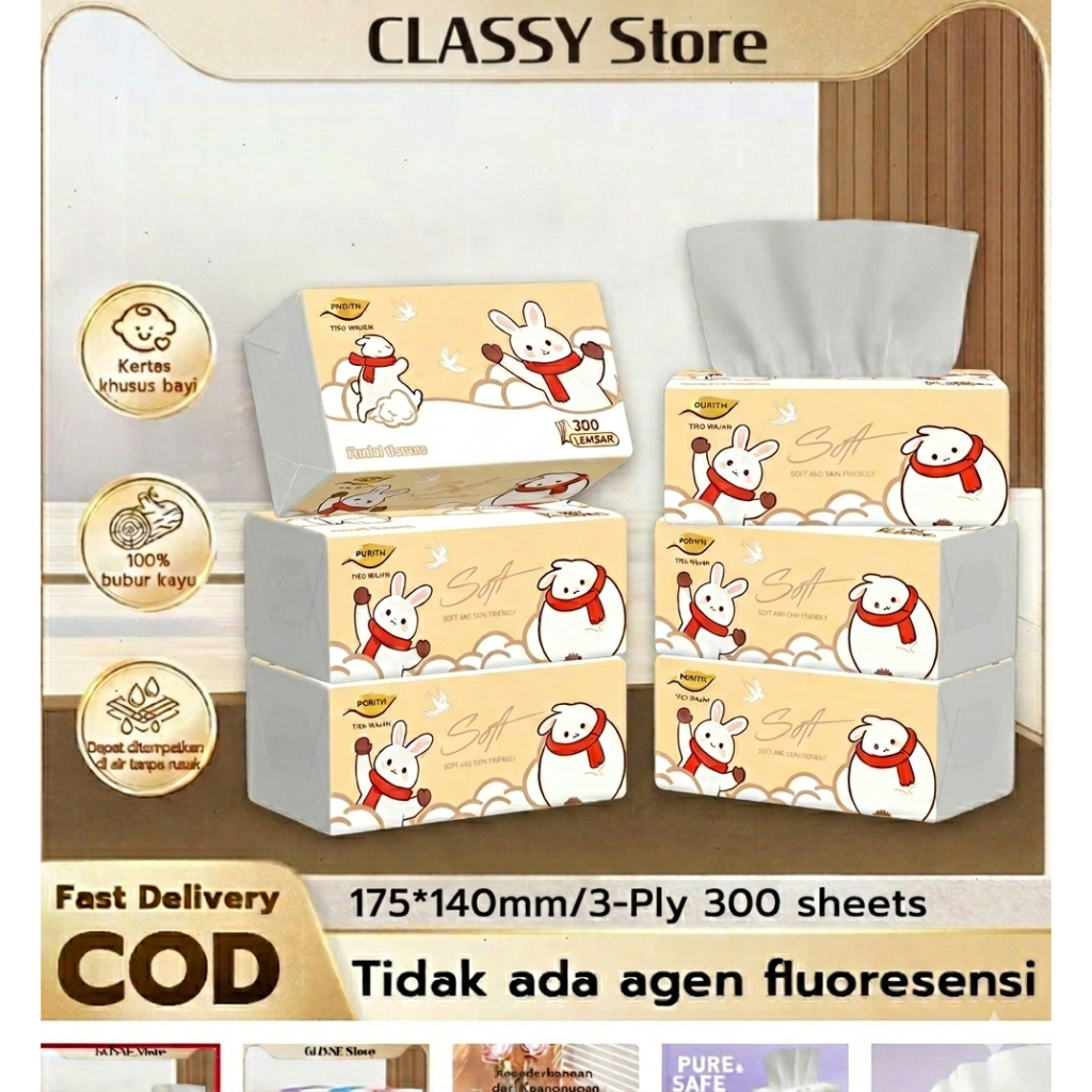 Jual CLASSY Tisu 3-Ply 300 Sheets Bundle 6/10 Pack - Tisu Wajah Kuat ...