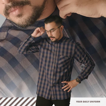 DGM Kemeja Pria Flanel Kerah Sanghai Koko Lengan Panjang Premium 057