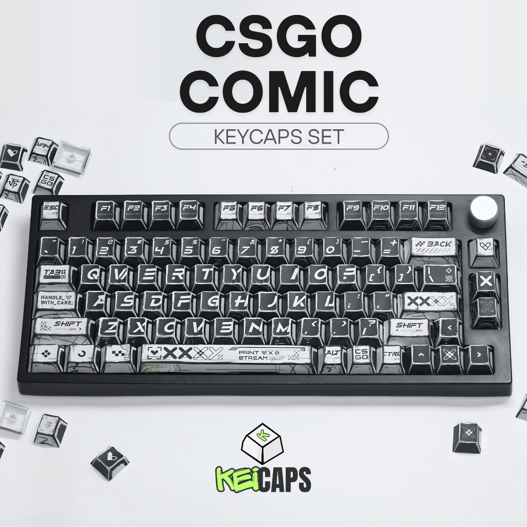 Jual CSGO Manga Black PBT Dye Sub Keycaps Cherry Profile untuk ...