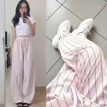 Celana Panjang Wanita Baggy Naura Dengan Motif Pinstripe Celana Kulot Sallur Celana Kulot Motif