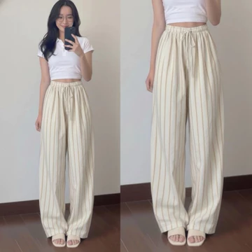 Celana Panjang Wanita Baggy Naura Dengan Motif Pinstripe Celana Kulot Sallur Celana Kulot Motif
