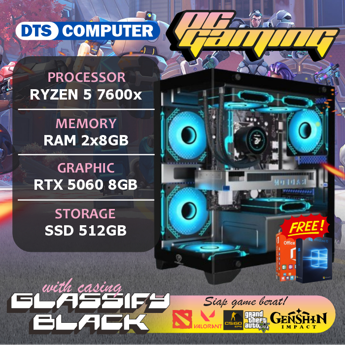Jual PC Gaming | Ryzen 5 7600X | RTX 5060 8GB | SSD 512GB | 16GB RAM ...