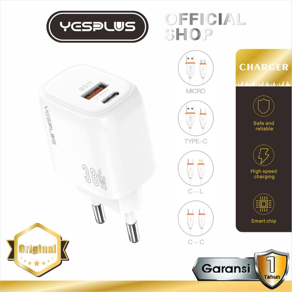Jual Charger YESPLUS YS-1139 GAN Charger 38W Dual Port Type-C & USB ...