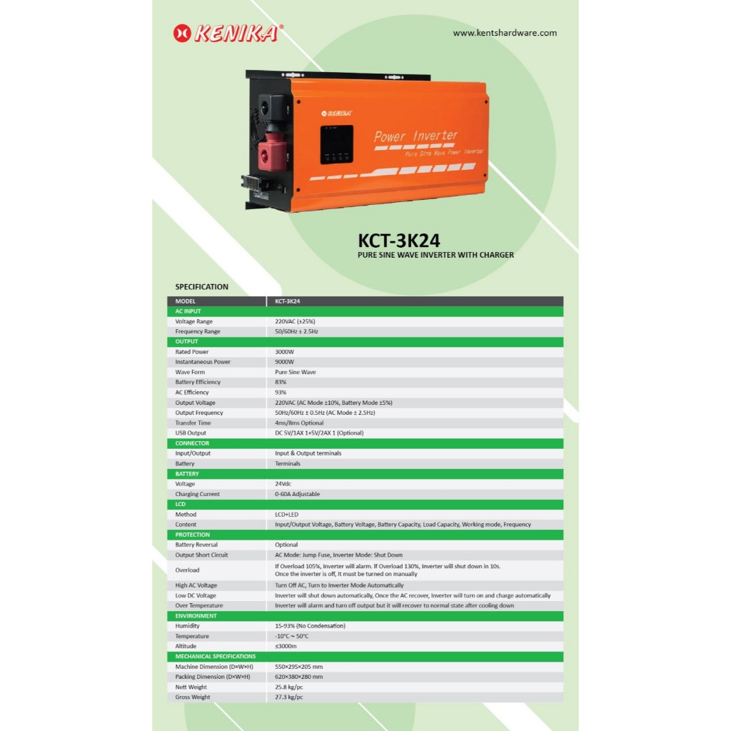 Jual KENIKA Power Inverter 3000W KCT3000 | 24V | 48V With Charger ...