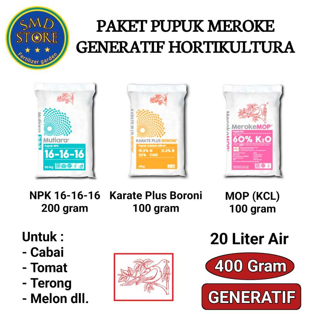 Paket Pupuk Meroke Fase Generatif Hortikultura 400 Gr – Untuk 20 Liter Air