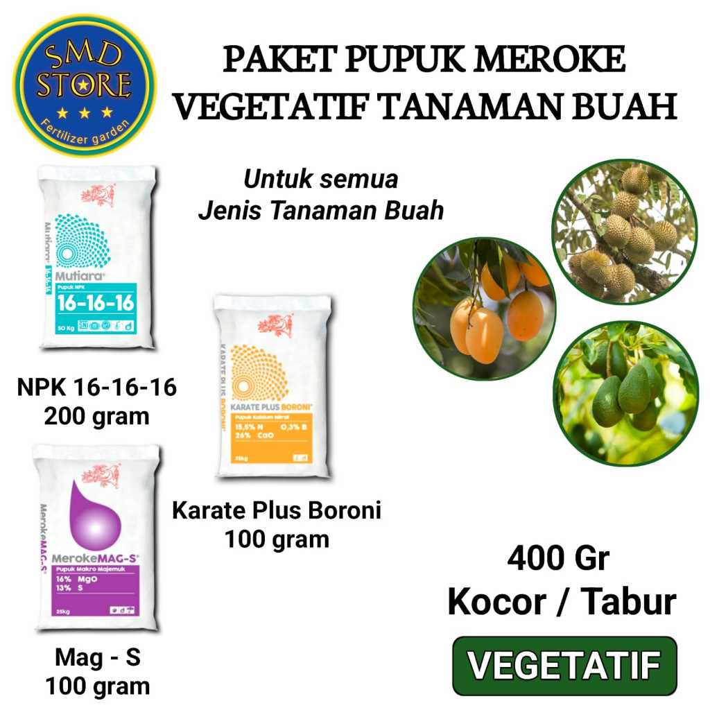 Paket hemat PUPUK MEROKE VEGETATIF 400 GRAM untuk Tanaman Buah booster pertumbuhan tanaman