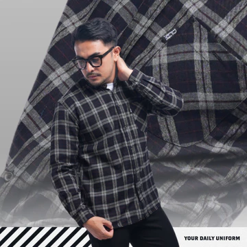 DGM Kemeja Flanel Pria Lengan Panjang Premium Kemeja Pria Kotak Hitam Coklat 001 G