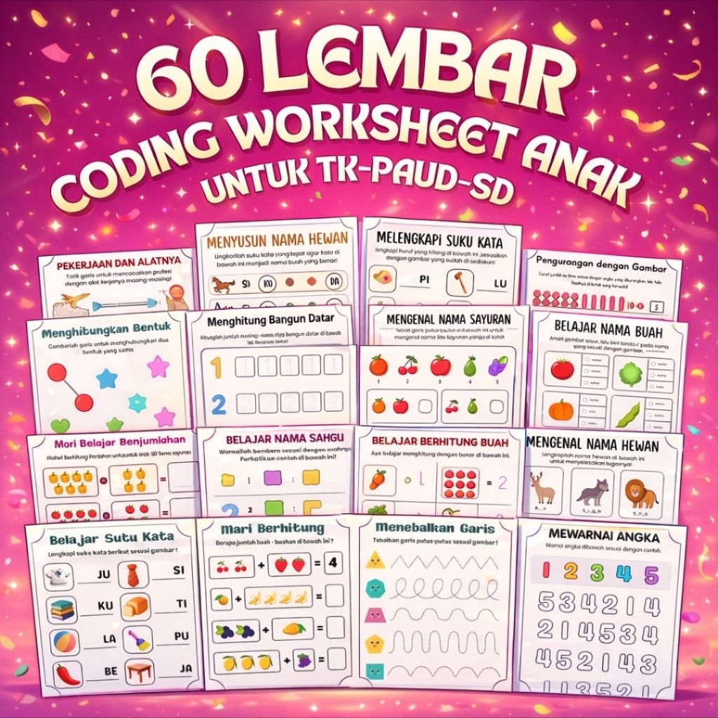 Jual Paket Belajar 60 Lembar Coding Worksheet Anak PAUD-TK-SD | Shopee ...