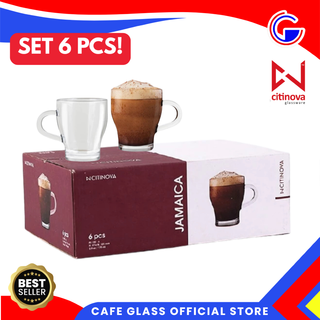 Gelas Kopi Set 6 Pcs Citinova Jamaica - Gelas Matcha Espresso Puding Kaca - French Press Coffee