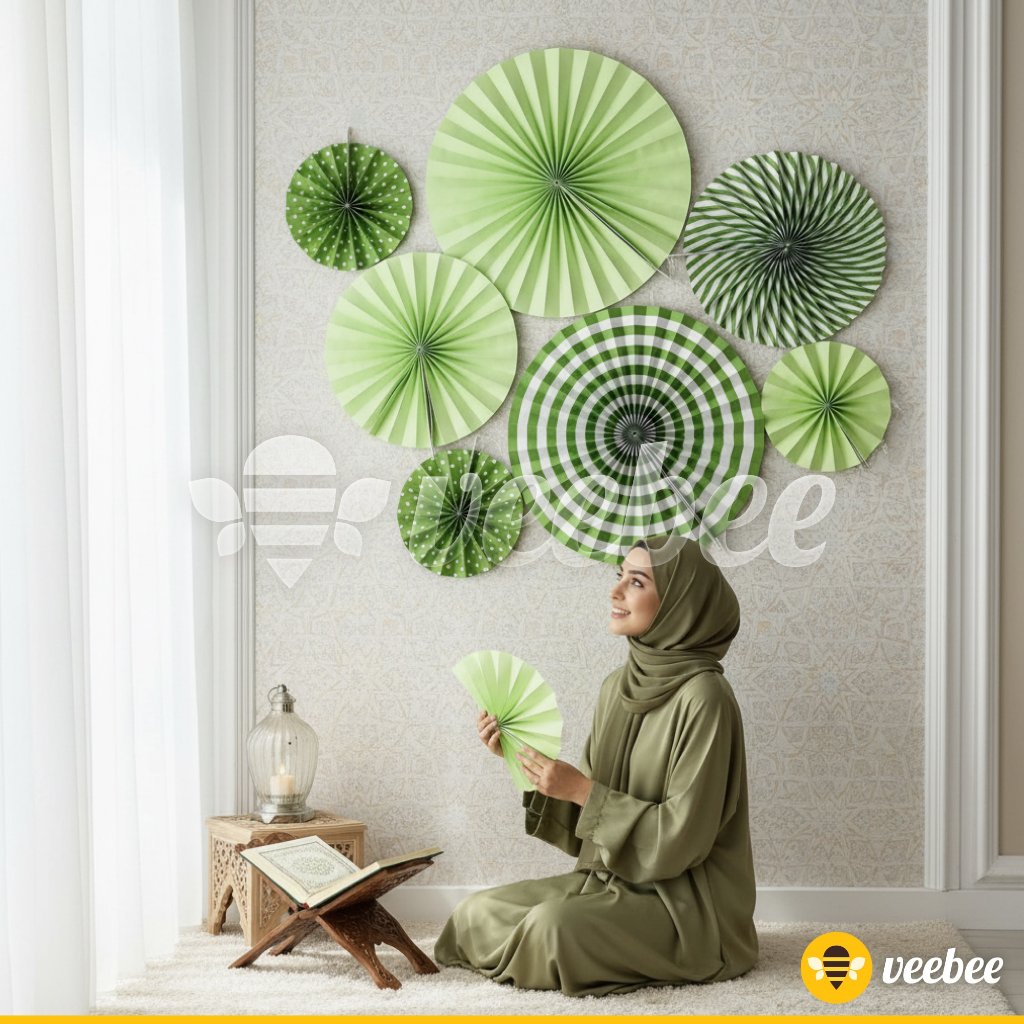 Paperfan Ramadhan Hijau | Dekorasi Lebaran | Kipas Kertas Hiasan Idul Fitri
