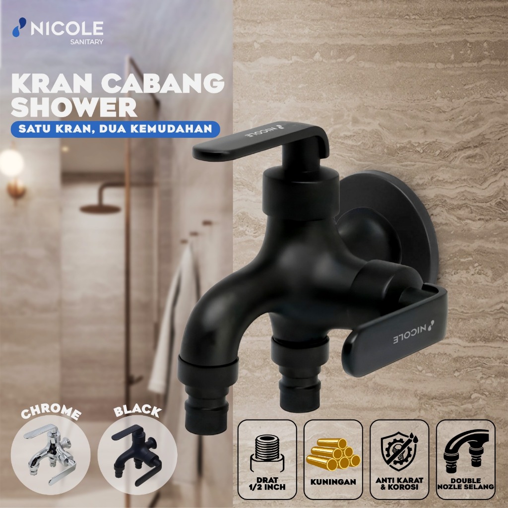 Jual Nicole Kran Cabang Keran Air Shower Kuningan 1/2 inch Cabang Keran ...