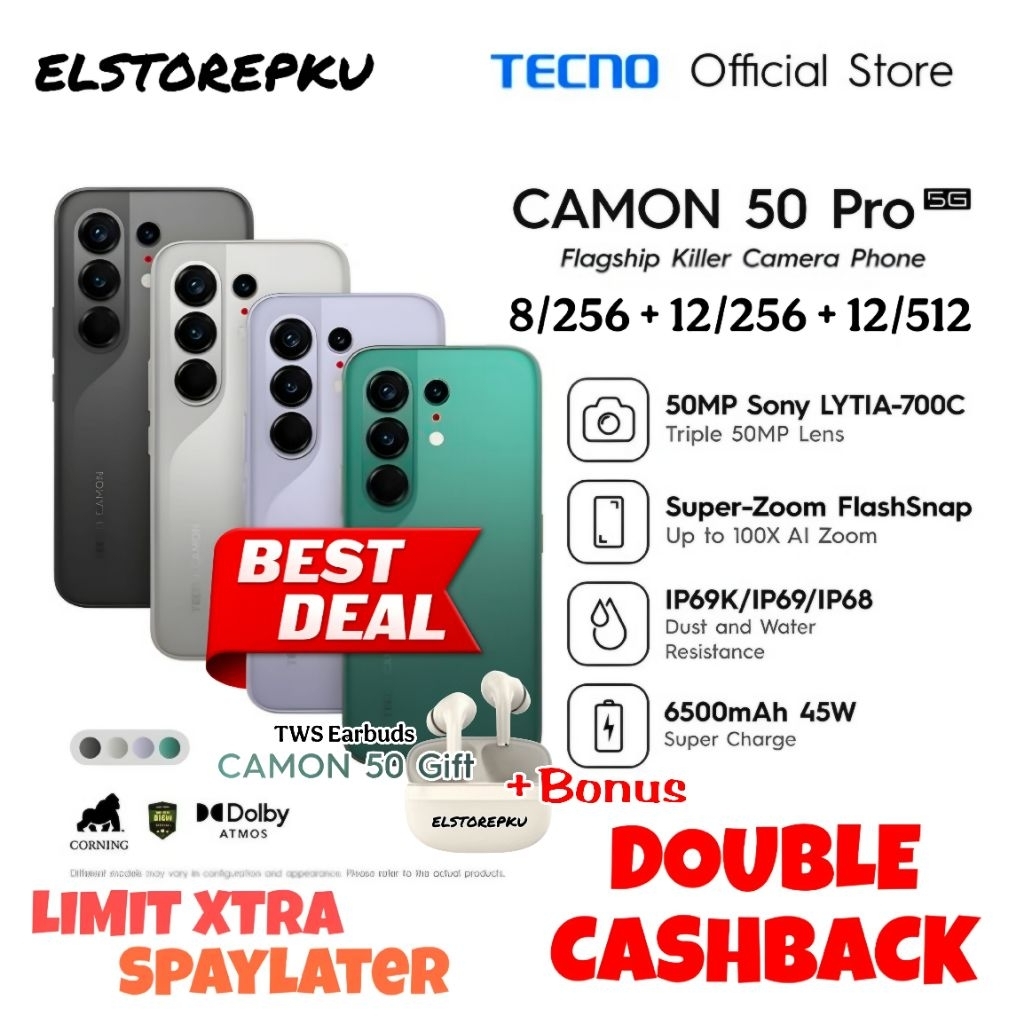 Jual TECNO CAMON 50 Pro 5G 12/512 + 12/256 Dimensity 7400 ip69K Camera ...