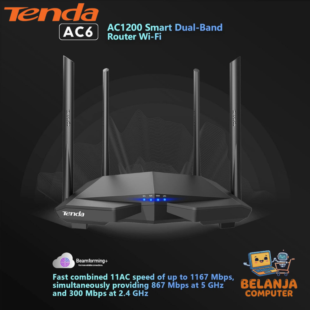 Jual Tenda AC6 WiFi5 Cerdas Router High Speed AC1200 Wireless Dual-band ...