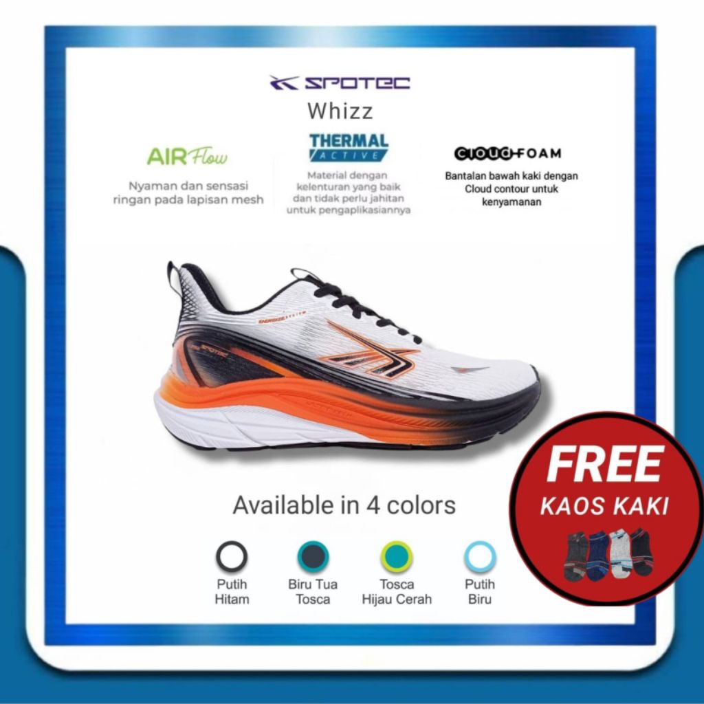 Jual SPOTEC Sepatu Running Whizz Putih - Hitam | Shopee Indonesia