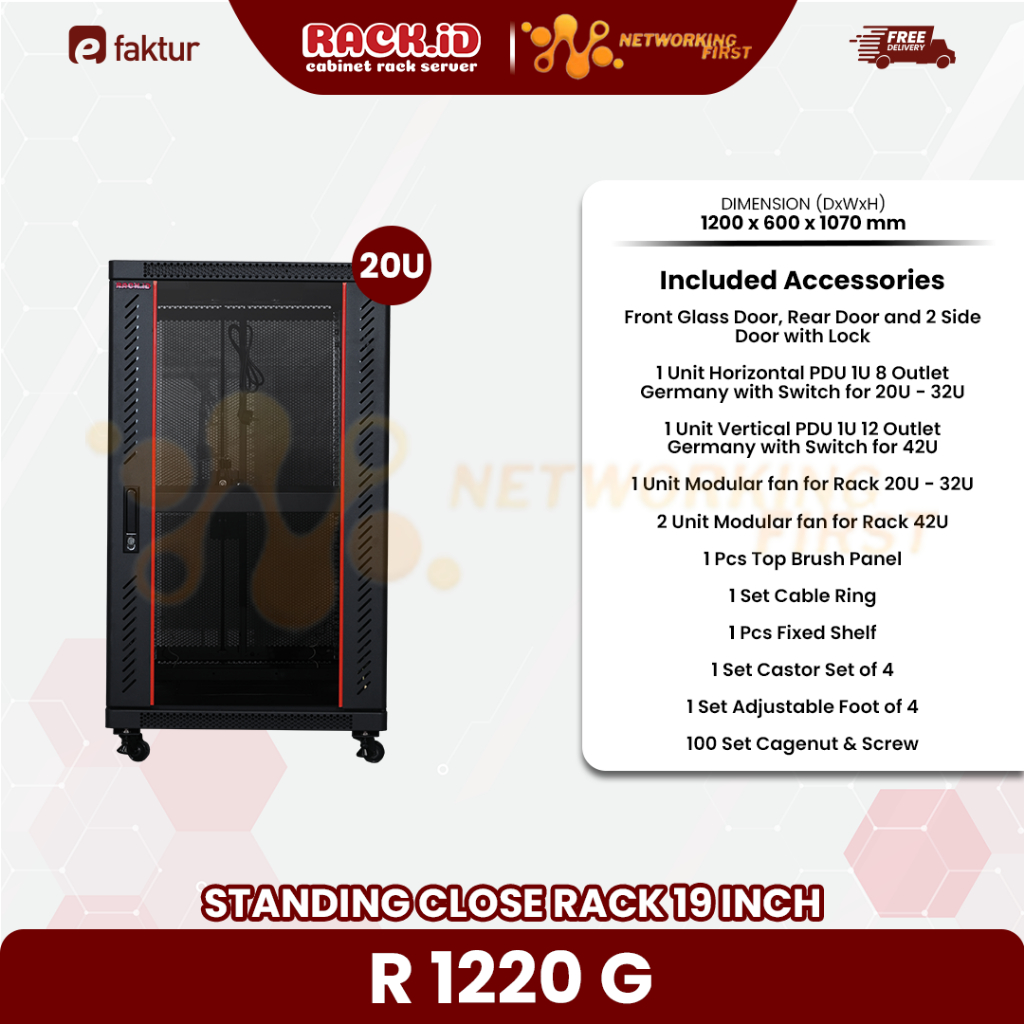 Jual Close Rack 20U Rak Server 20U Depth 1200mm Glass Door RACKID ...