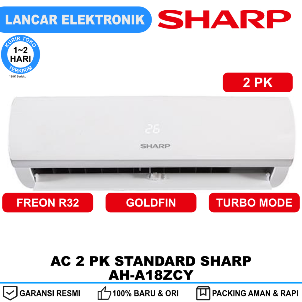 Jual AC Sharp 2 PK Standard AH-A18ZCY - R32 Gold Fin Turbo Mode ...