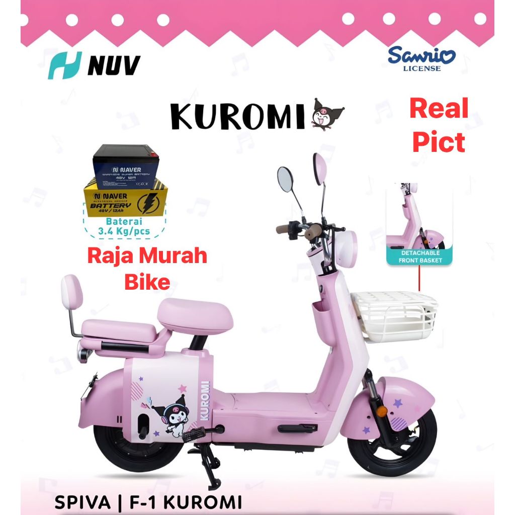 Sepeda Listrik Pmb Nuv Spiva F-1 Kuromi Bergaransi Resmi Sepeda Listrik E Bike Nuv Terbaru