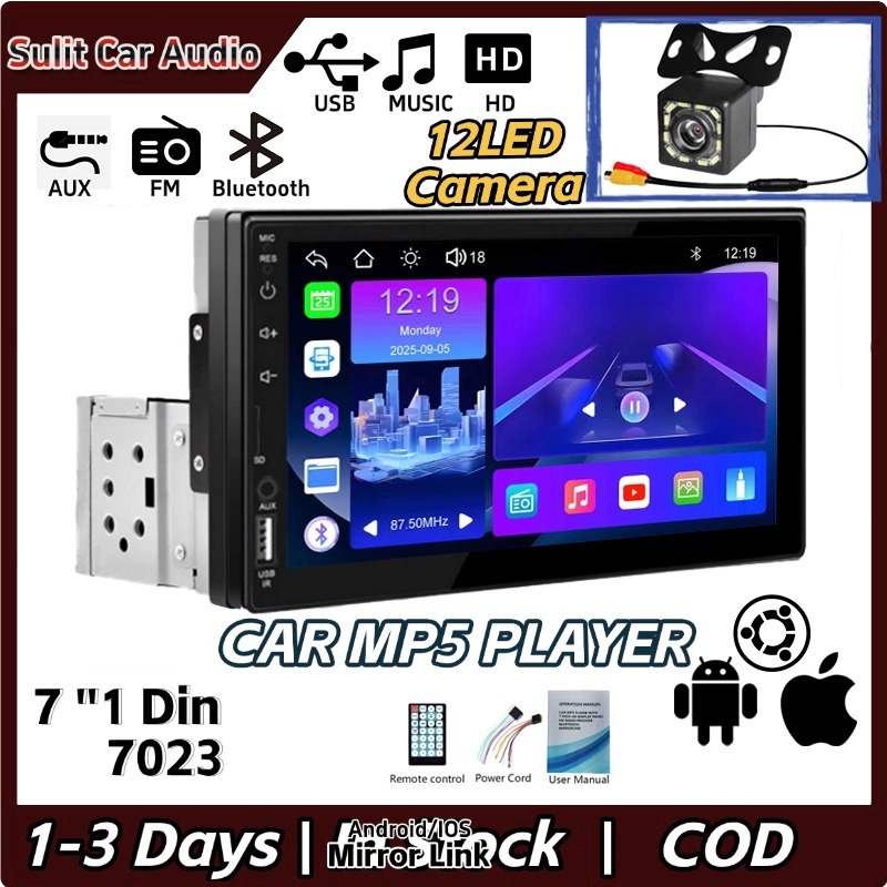 Head Unit Mobil 7 Inci Single Din Bluetooth MP5 Player Kamera Mundur 7020 7021