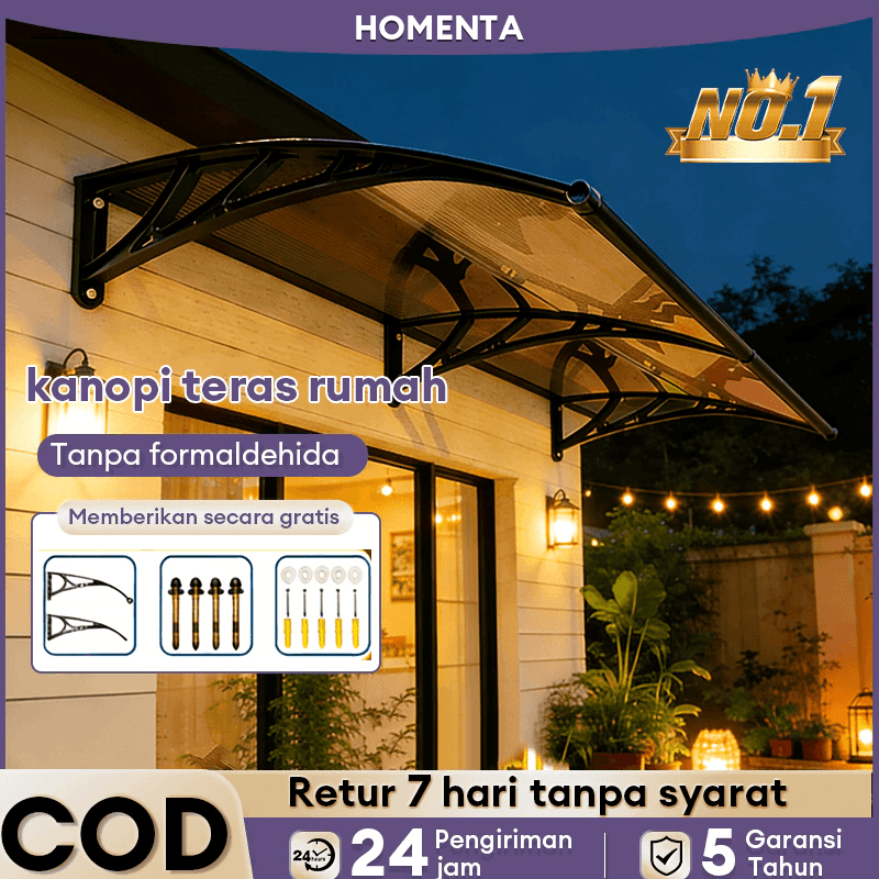 Kanopi Atap Transparan Tawny Tebal 6MM Canopy Kanopi Teras Rumah Anti Hujan Anti UV Tahan Lama Anti Jatuh