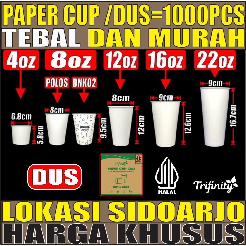 Jual Paper Cup HALAL Tebal 4oz 120ml 8oz 240ml 12oz 360ml 16oz 480ml ...