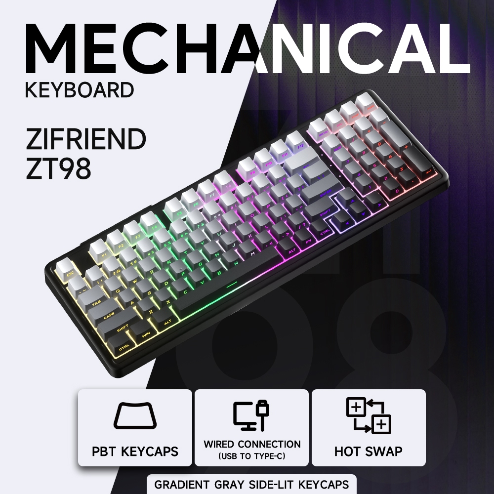 Jual ZIFRIEND ZT98/ZT99 Gradient Mechanical Keyboard South Facing RGB ...