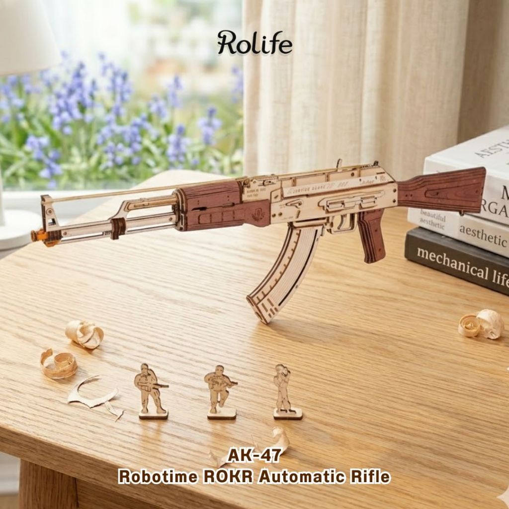 Jual ROLIFE Robotime ROKR Automatic Rifle AK-47 3D Wooden Assembly Gun ...