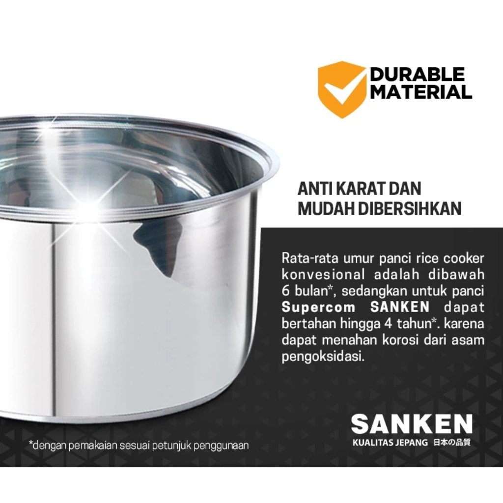 Jual Sanken Rice Cooker Stainless Steel SUS 304 1 Liter SJ203BK ...