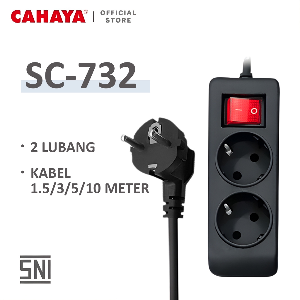 Cahaya - Stop Kontak + Kabel 2/3/4/5 Lubang 1.5/3/5/10 Meter Ber-sni Putih/hitam
