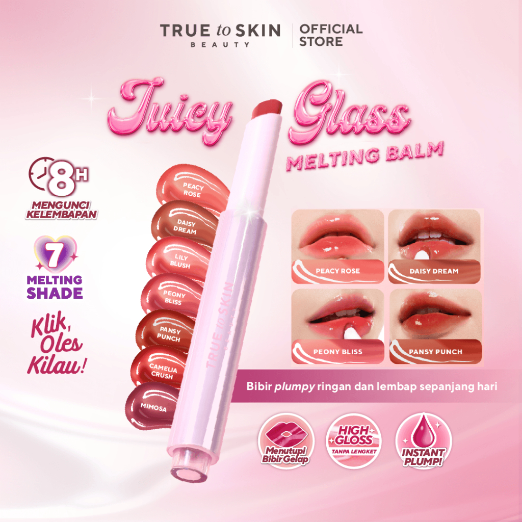 True to Skin - Juicy Glass Melting Balm - Click Pen Melembabkan bibir , Lightweight , Mencerahkan bibir gelap