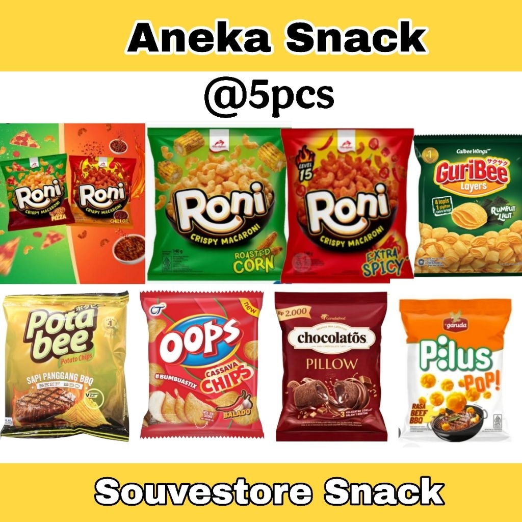 Jual Aneka Snack Chiki @5pcs Tos tos, Tater, guribee, potabee, Chiki ...