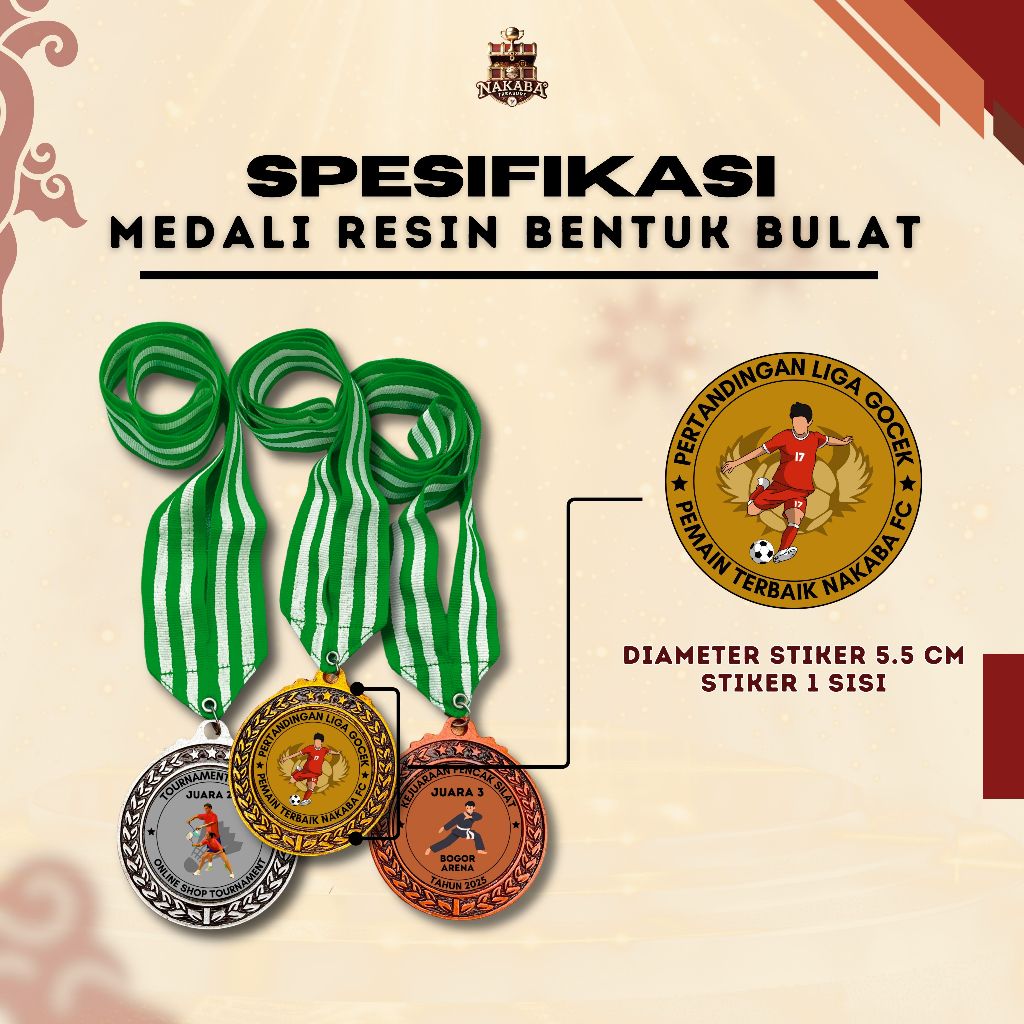Jual Medali Resin Tebal Motif Bulat Sticker Custom Plus Tali Murah ...