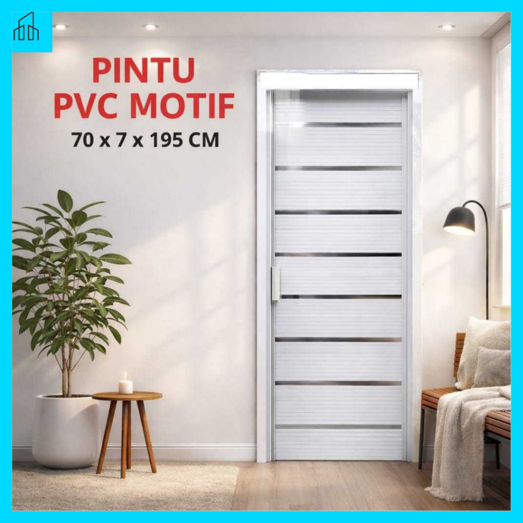 Pintu Kamar Mandi Toilet / WC Bahan PVC Motif 70x195 cm ukuran standar | Anti Rayap & Karat Fullset Siap Pasang