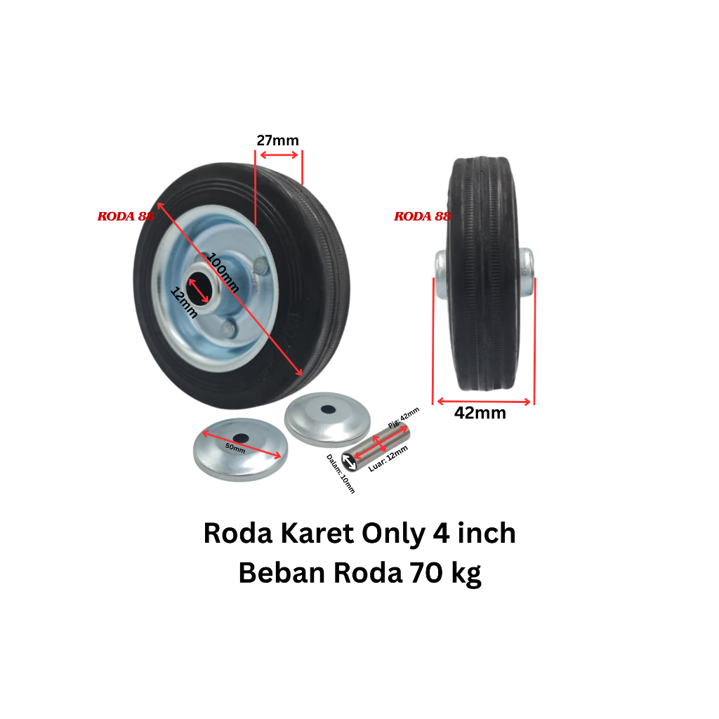 Jual Roda Karet Only 4 inch, Beban roda 70kg | Shopee Indonesia