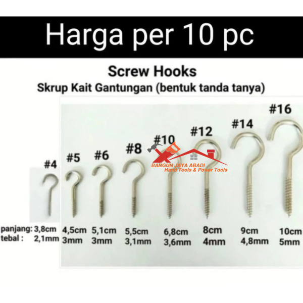 Jual Per 10 Pcs Sekrup Gantung Skrup Tanda Tanya ? Kait Besi Screw Hook ...