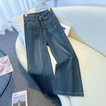 Elegan.Girl Bigsize Celana Panjang Wanita Jeans Retro High Waist Korean Style Highwaist Kulot