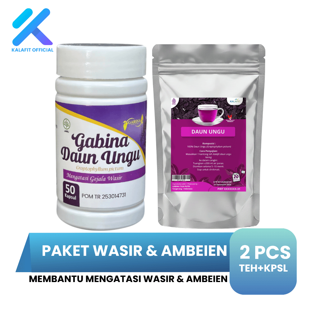 Paket Obat Herbal Ambeien Ambeyen Wasir Kapsul Daun Ungu plus Teh Daun Ungu Celup