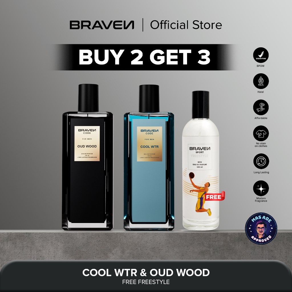 Jual [BUY 2 GET 3] Braven Code Cool WTR EDP + Braven Code Oud Wood EDP ...