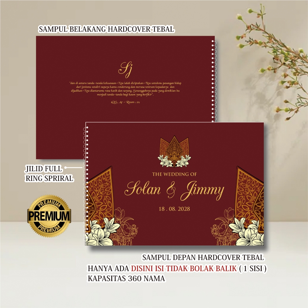 BUKU TAMU ADAT HARDCOVER CUSTOM 360 NAMA | BUKU TAMU PERNIKAHAN CUSTOM | GUEST BOOK ORIGINAL | BUKU TAMU UNDANGAN
