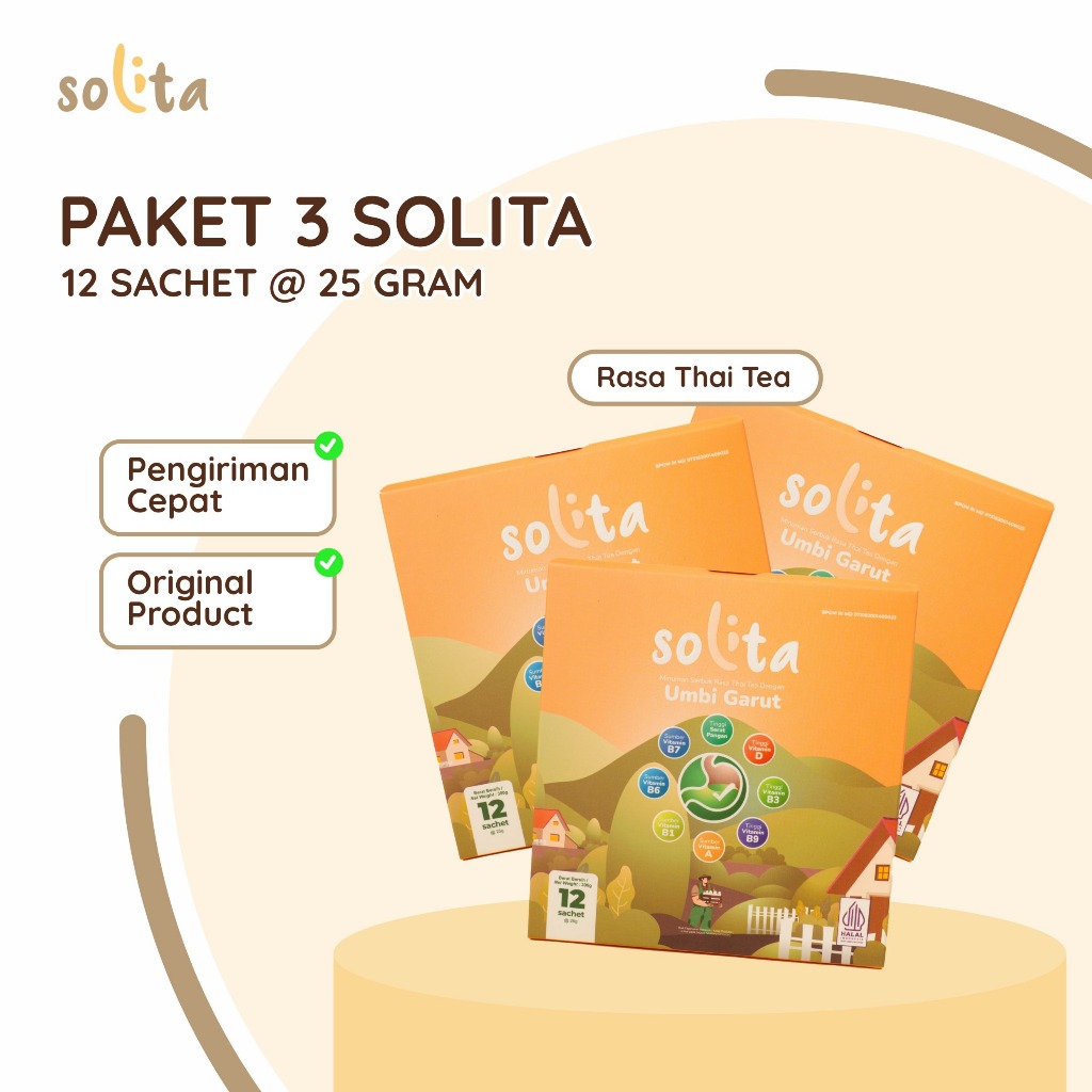 SOLITA PAKET 3 BOX ISI 12 Minuman serbuk umbi garut ampuh atasi asam lambung, MAAG, GERD