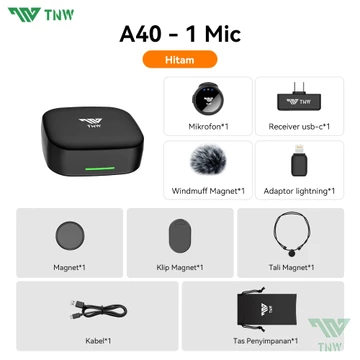 2026 Baru TNW A41 Wireless Microphone 2in1 Magnet Mikrofon Clip On Mic Dengan AI Peredam Bising