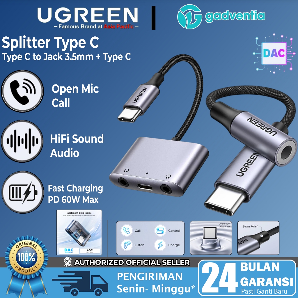 Jual UGREEN Converter Splitter iPhone 15 16 17 Air Pro Type C to Jack 3 ...