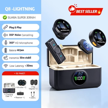 Cantiklife Q8 Mikrofon Wireless Clip On Magnetic Dual Lavalier Mic HP IOS Type C Plug Play