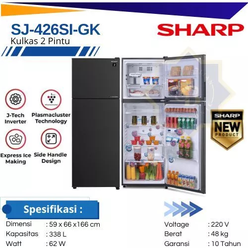 Jual SHARP Kulkas 2 Pintu SJ-426SI-GK 338L J-Tech Inverter Nano ...