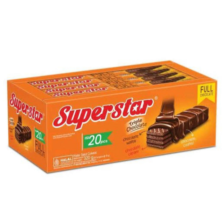 Jual SUPERSTAR WAFER TRIPLE CHOCOLATE FULL CHOCOATE ISI 20PCS | Shopee ...