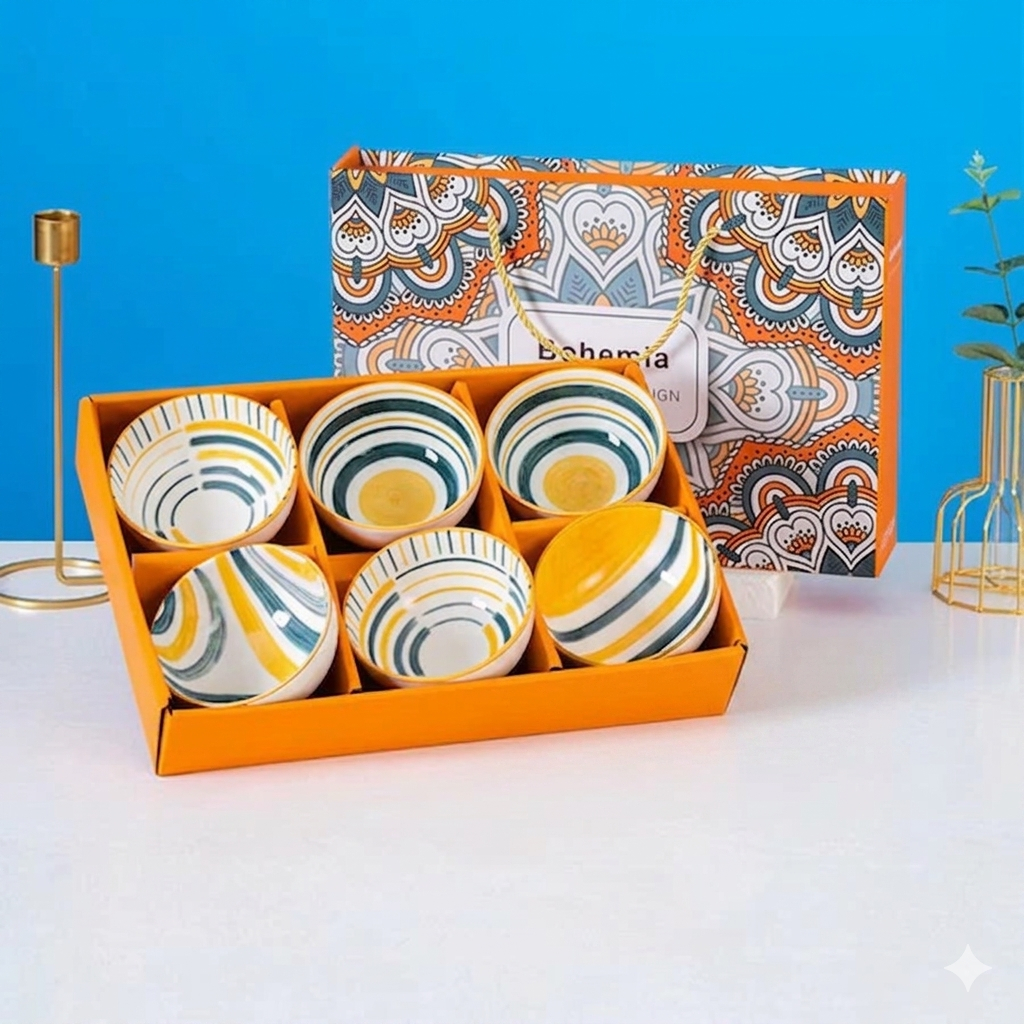 AVELINE Mangkok Set Japanesse Style Peralatan Makan Porselen Biru Dan Putih Mangkuk Keramik Kotak Hadiah / Hampers Mangkok Set Japanese Bowl Kado Pernikahan