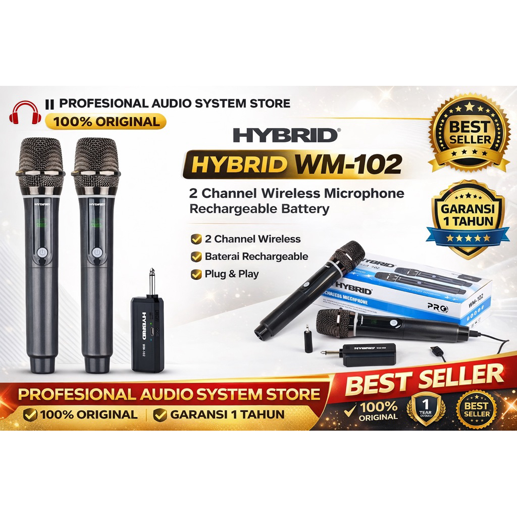 Jual MIC WIRELESS HYBRID 2 CHANNEL WM-102 WM 102 WM102 ORIGINAL ...