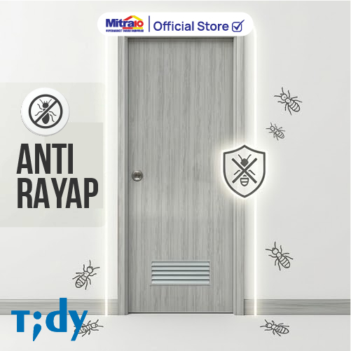 Pintu Kamar Mandi WC Toilet PVC Bukaan Kanan/Kiri dengan Gagang Pintu BAS 70X195 Cm Grey Tidy [INCLUDE PACKING KAYU]